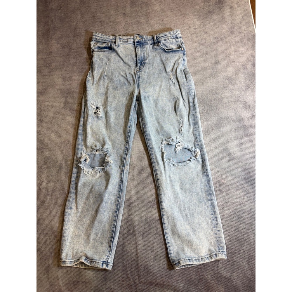 Kendall + Kylie Icon High Rise Straight Distressed Jeans Light Wash Size 11/30